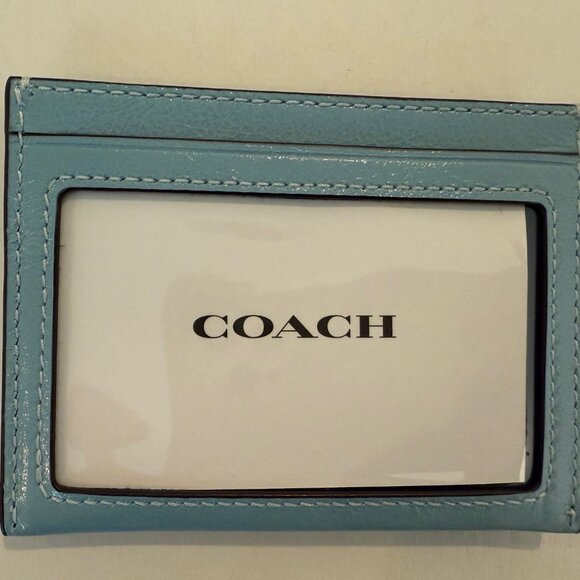 Coach Slim Id Card Case Powder Blue,shiny crinkle leather - Picture 3 of 5
